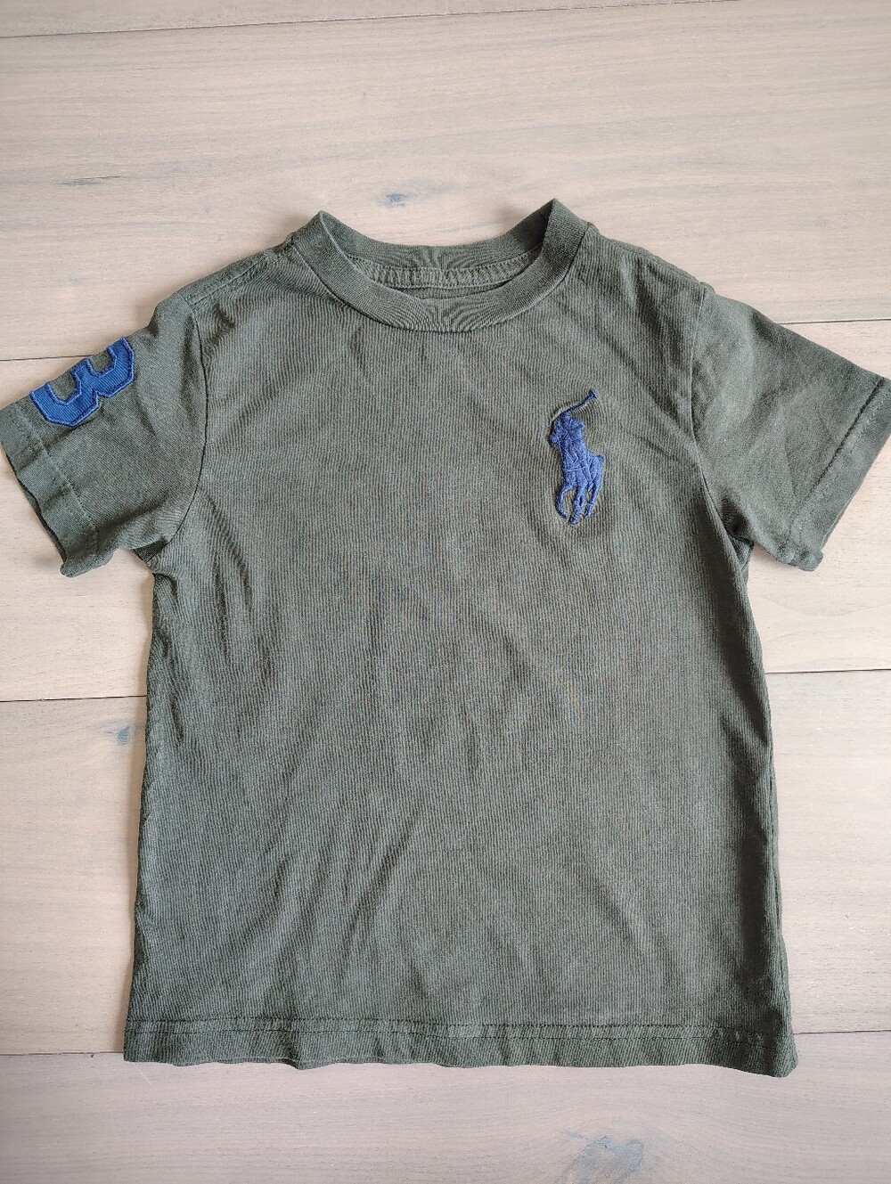 Polo by Ralph Lauren Olive Green Tee with Blue Pony & Sleeve Patch